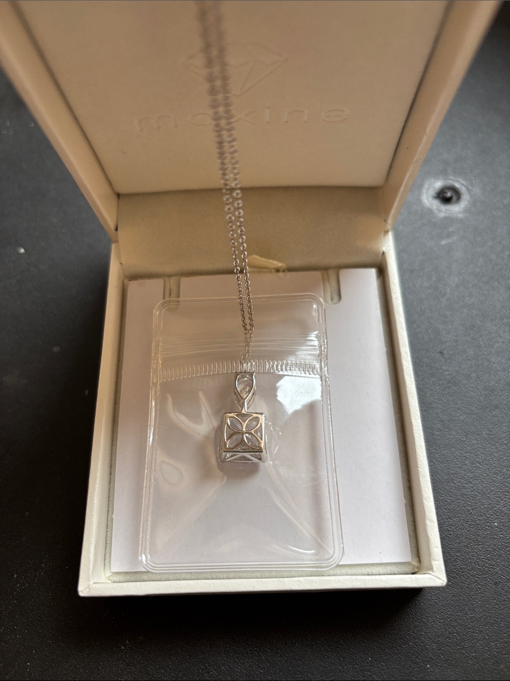 Maxine of Hollywood Silver Necklace with Clear Square CZ Pendant - Picture 3 of 6